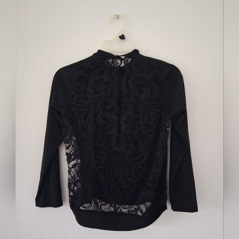 Black Lace Back Long Sleeve Top Medium